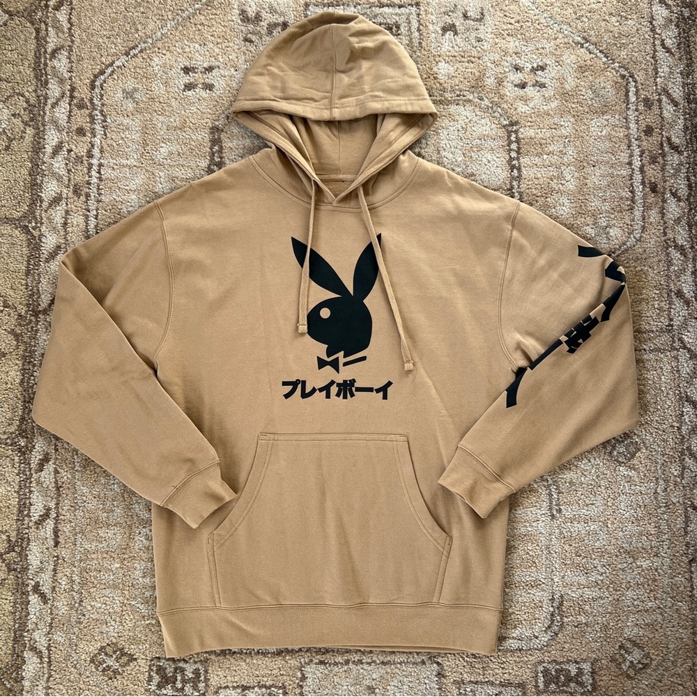 PLAYBOY Tan Hoodie with Black Rabbit Head Graphic